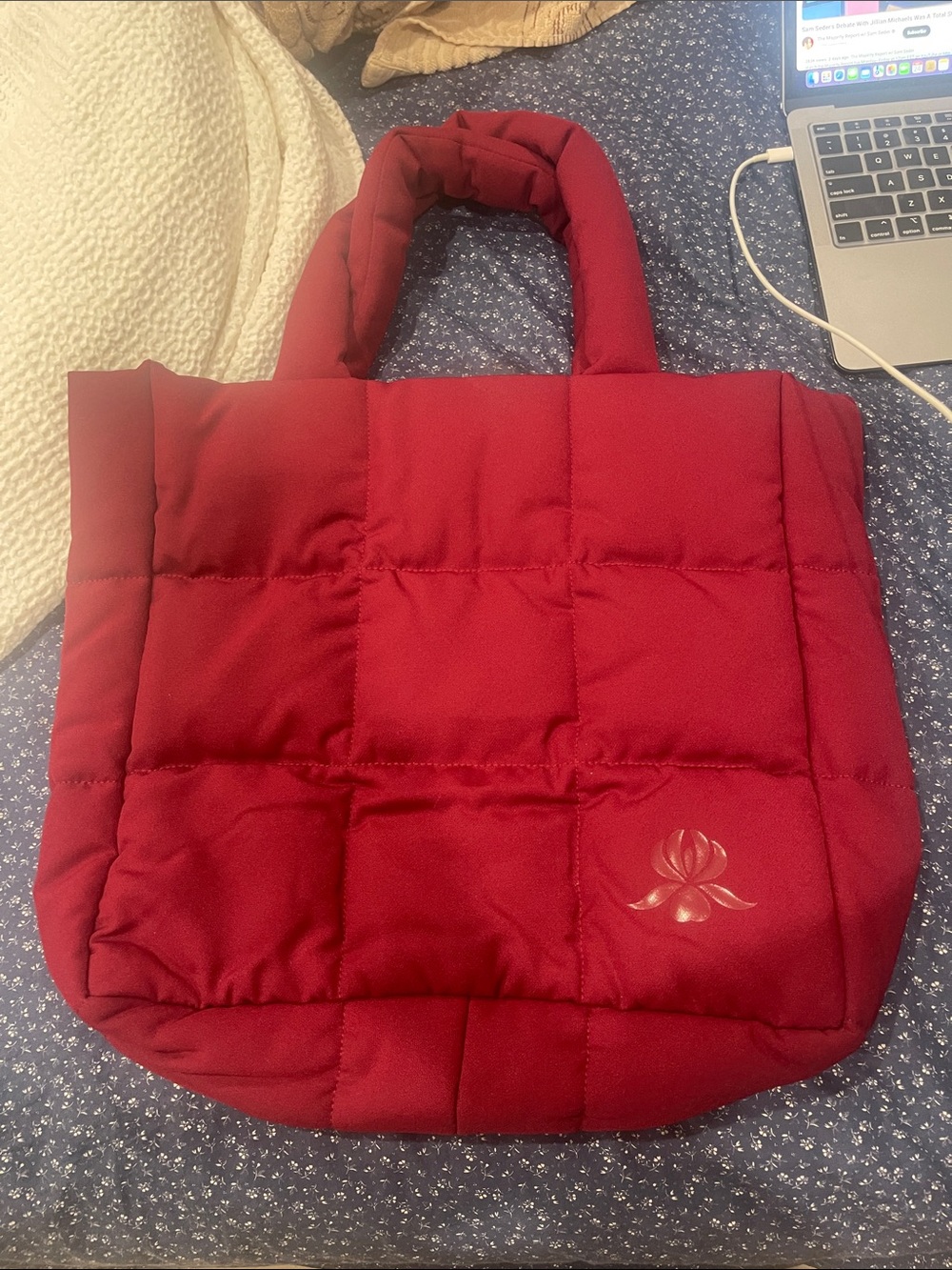Quilted Red Tote Bag - Soft Padded Carryall from Sisley